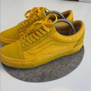 Yellow Mens Sk8-low Vans with suede and crocodile print leather